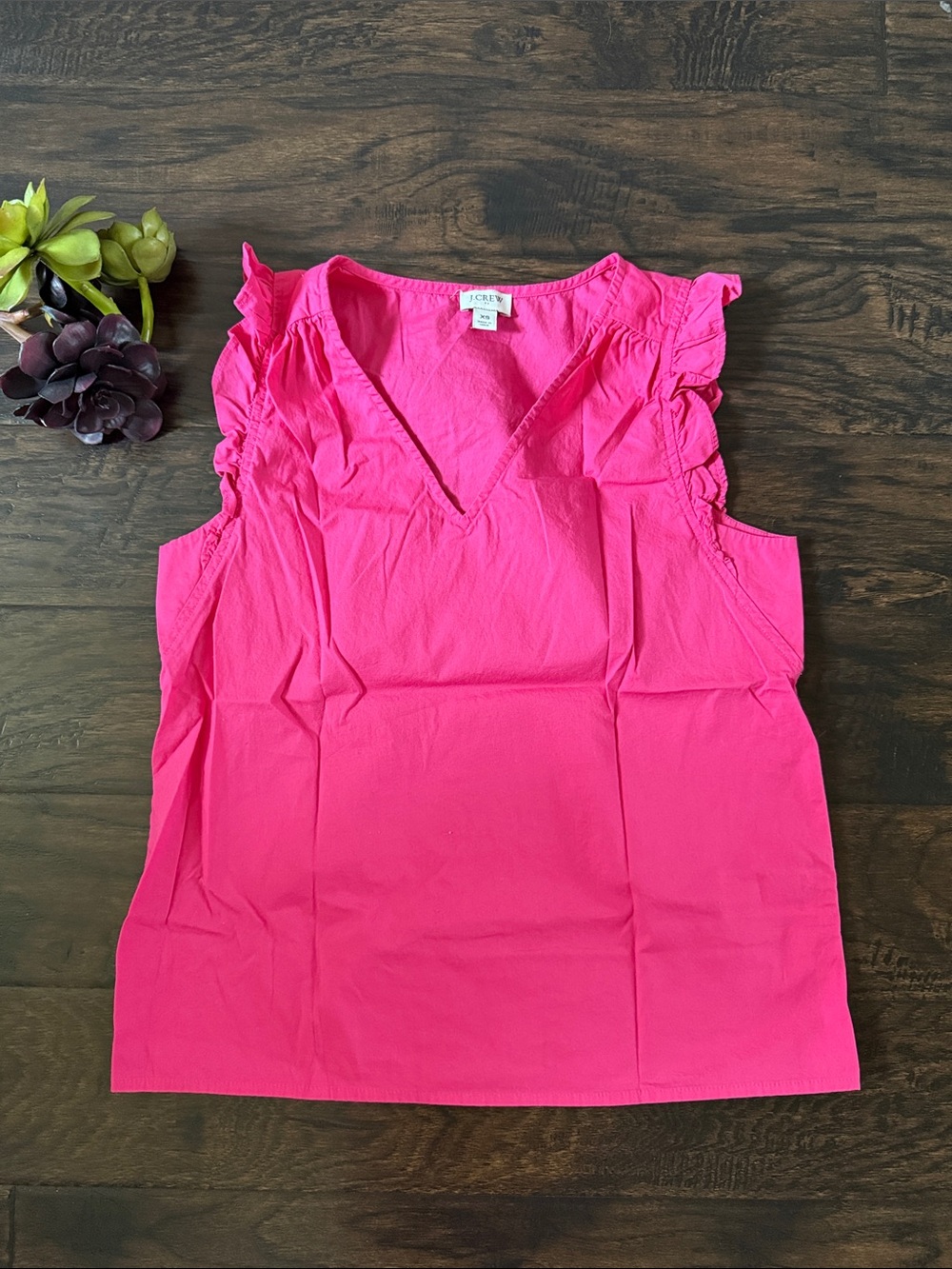 J. Crew Bright Pink Ruffle-Shoulder V-Neck Camisole
